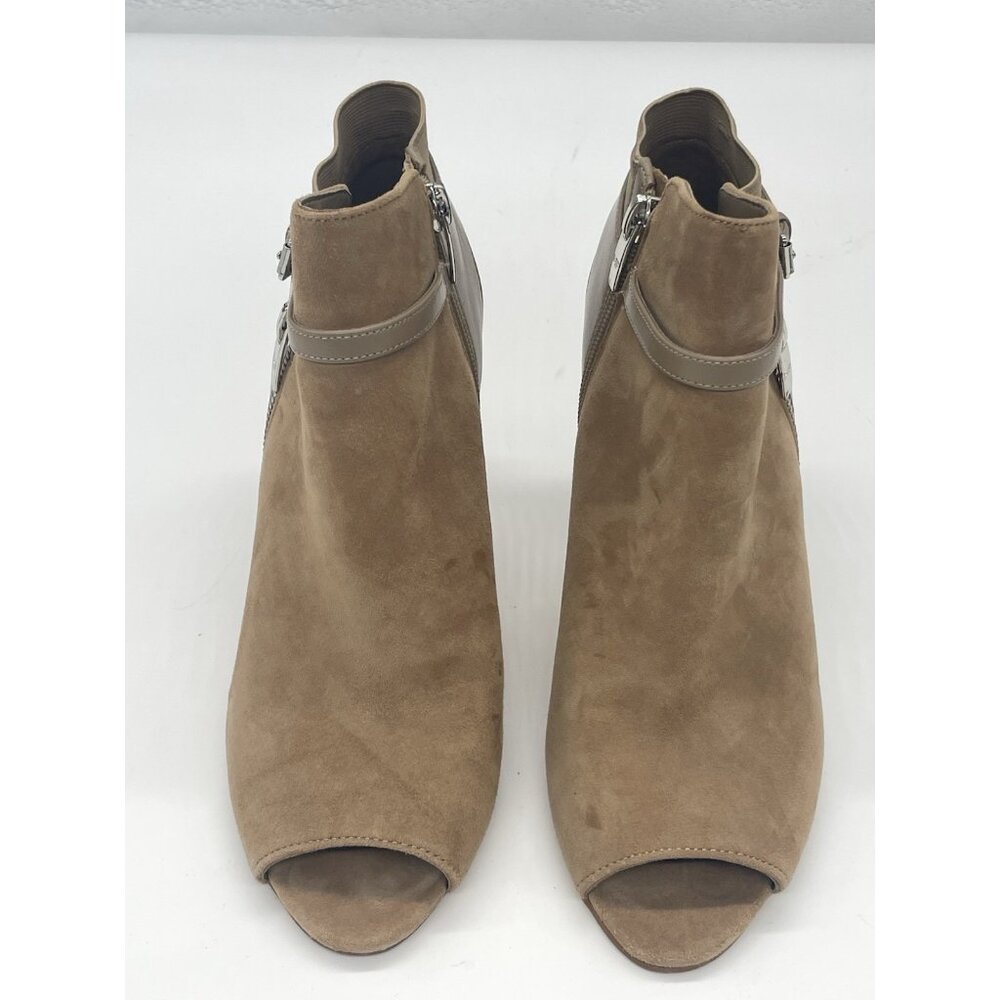 Marc Fisher Shimmee Camel Suede Peep-Toe Ankle Boots Booties Sz 7.5 Party Casual - Picture 3 of 6